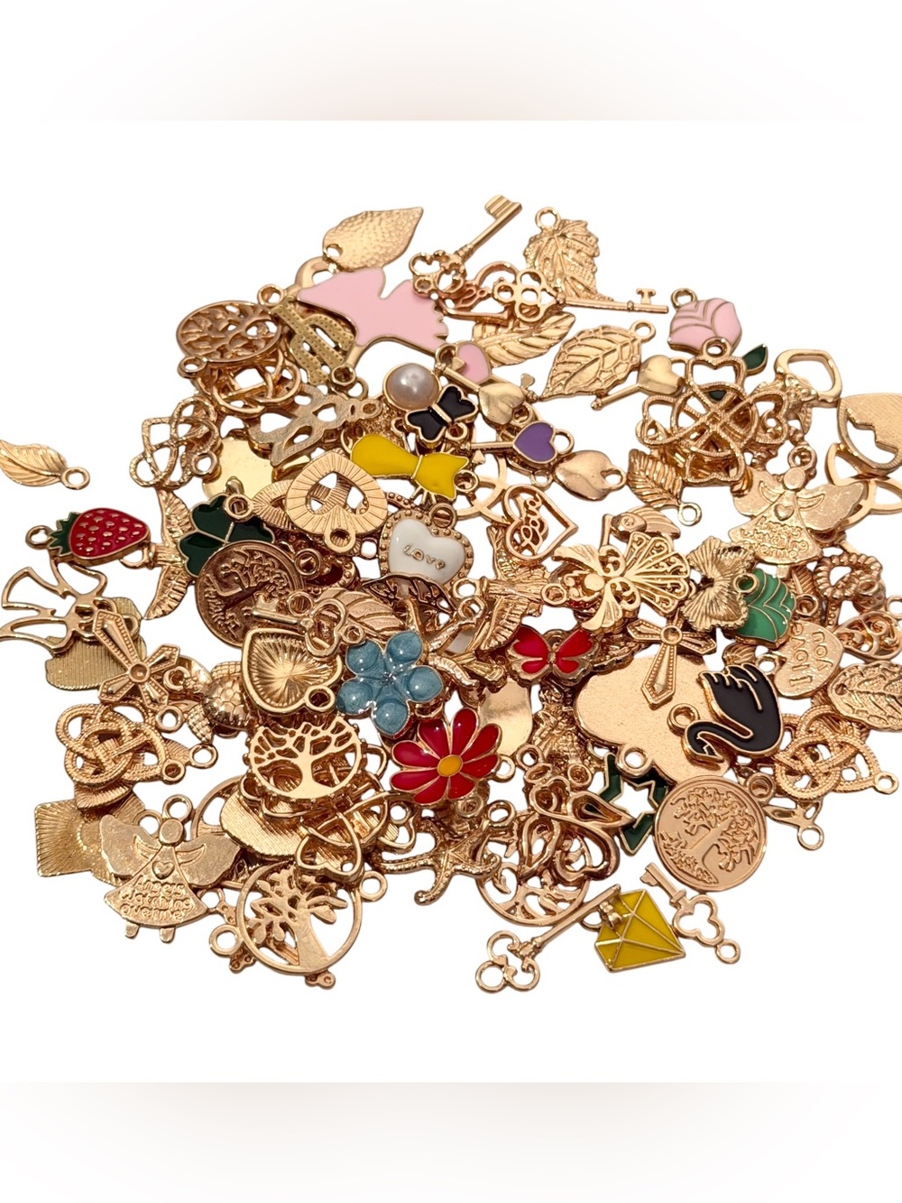 Charms Jewelry 110pc Gold-Toned Hearts Sealife Flowers Tree of Life Angels